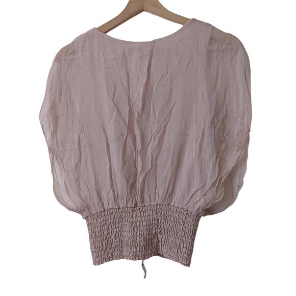 Pura Seta Made in Italy Top Womens OS 100% Silk Dusty Rose Smocked Waist Blouse - Picture 3 of 8
